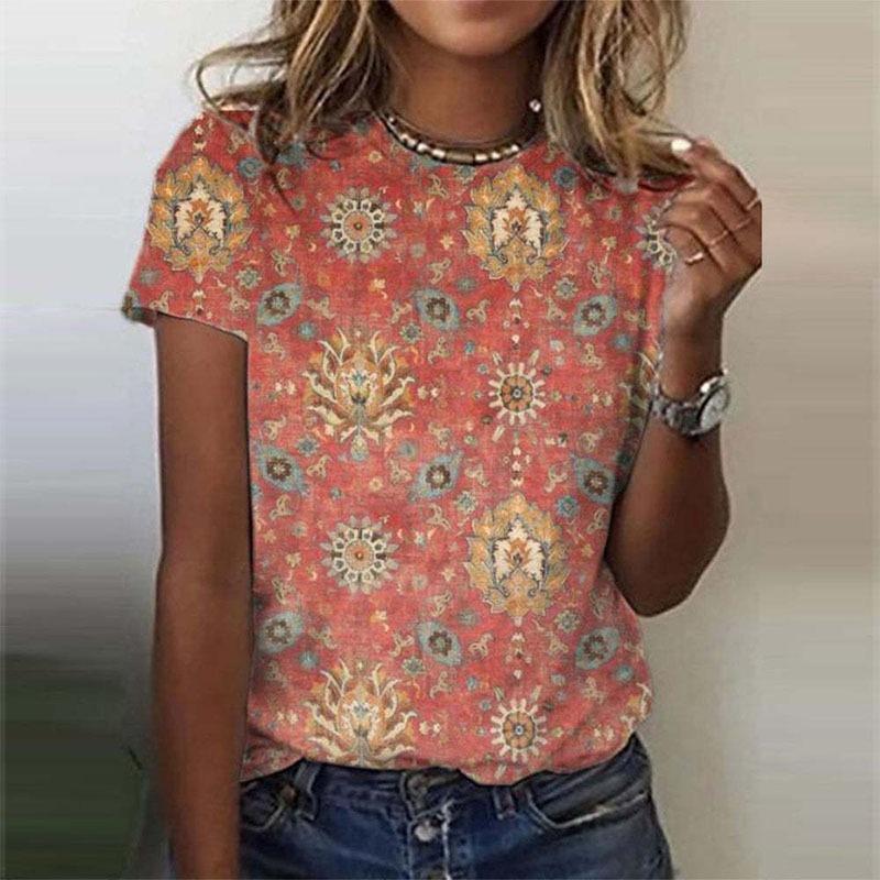 T-shirt Geometriche Stile Etnico alla Moda Maglietta a Manica Corta Oversize da Donna Stampa 3D Retrò Top Harajuku Magliette Abbigliamento Donna