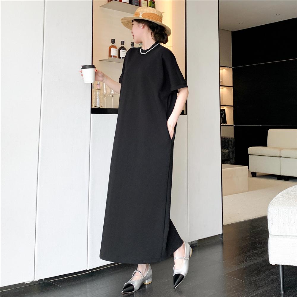 

DIMANAF 2025 Летнее женское платье больших размеров из винтажного базового хлопкового однотонного свободного покроя, длинное платье свободного покроя, новое 3XL чёрный