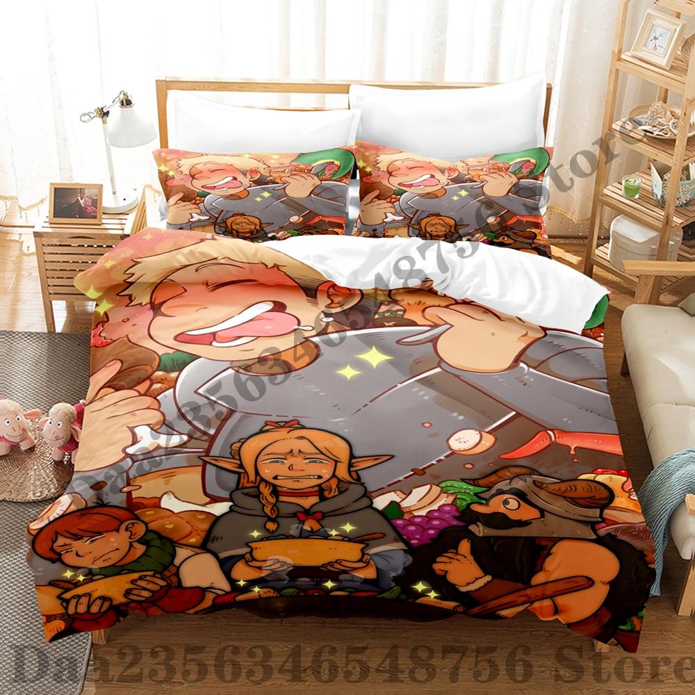 Delicious in Dungeon Bedding Set Single Twin Full Queen King Size Bed Set Adult Kid Bedroom Duvetcover Sets Anime Bed Sheet Set
