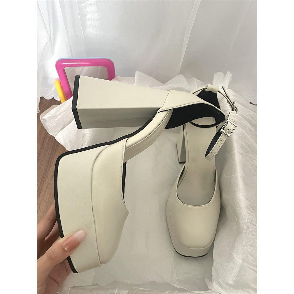 High heels, rough heels, shallow abstinence, cold feeling in summer, breathable Brock shoes, British style