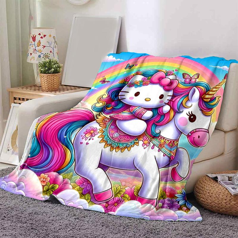 1pc Hello Kitty as a Rainbow Unicorn Blanket Soft Warm Throw Blankets for Home Decor Gift, Living Room, Travel, Camping, Car Blankets, Beach, Office N