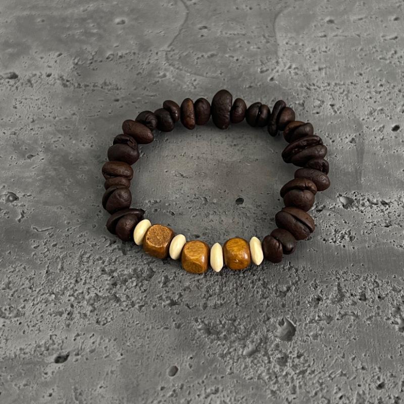 Handmade Natural Coffee Bean Bracelet Elastic Coconut Chip Wood Chip Hand Decoration Bracelet
