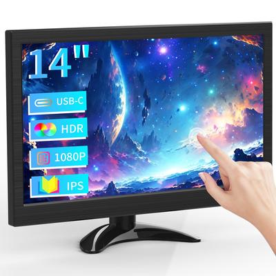Showscren mobilní monitor 14palcový dotykový monitor 1920x1080P HDR malý monitor s kompatibilním HDMI/USB-C vestavěným reproduktorem, PC/notebook/mobil