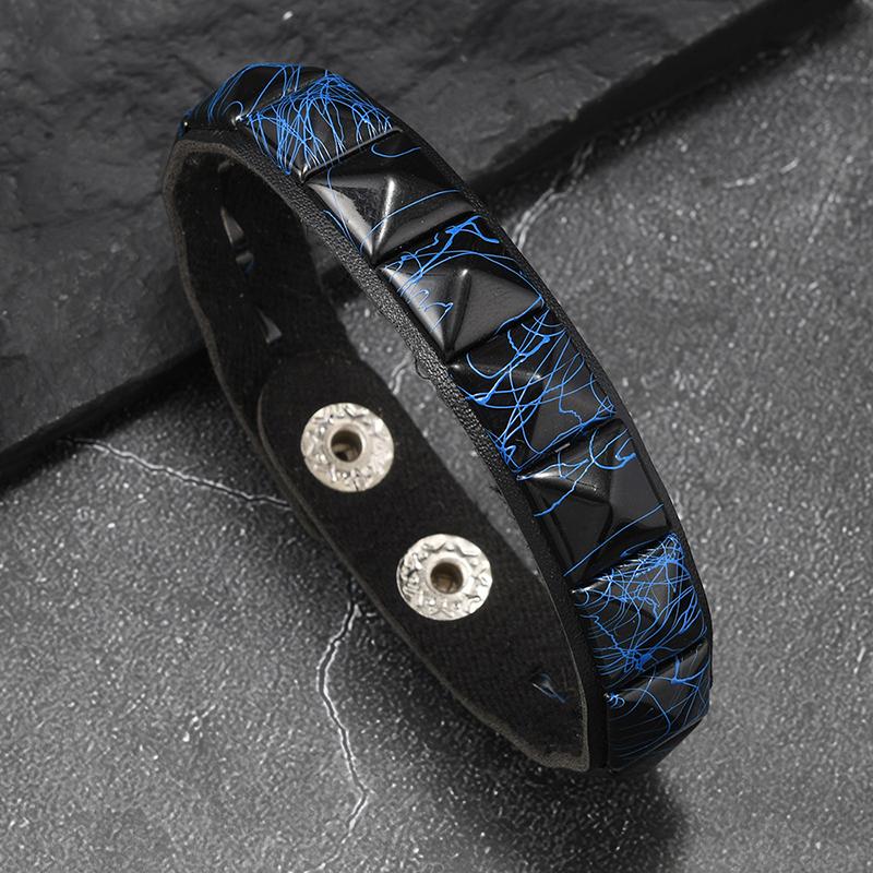 Punk Hip-Hop Square Rivets Pu Leather Bracelet For Male Female Buckle Wristband Vintage Jewelry