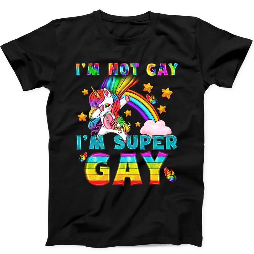 Unicorn Super Gay Pride LGBT LGBTQ+ Ally Rainbow Funny Gift Black T Shirt 83