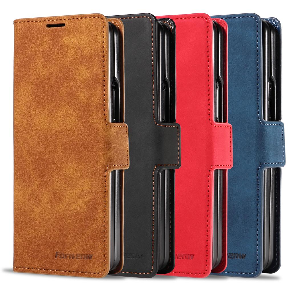 Luxury Retro Leather Phone Case For Samsung Galaxy Z Fold 7 6 5 4 3 Fold7 Fold6 Fold5 Fold4 Wallet Card Slot Magnetic Flip Cover