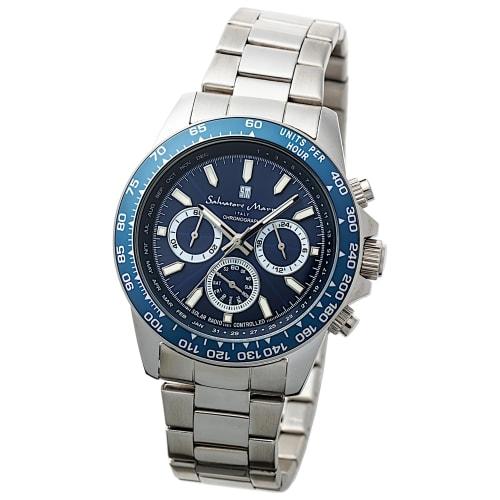 Salvatore Marra Men's Radio Solar Watch Business Analog Quartz Waterproof (Silver Blue) with Cloth SSBL
