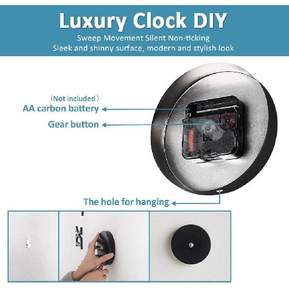 Mintime Large Wall Clock 3D Clock Hands with Clock Mechanism & Wall Sticker Wall Decorations for Livingroom House Office