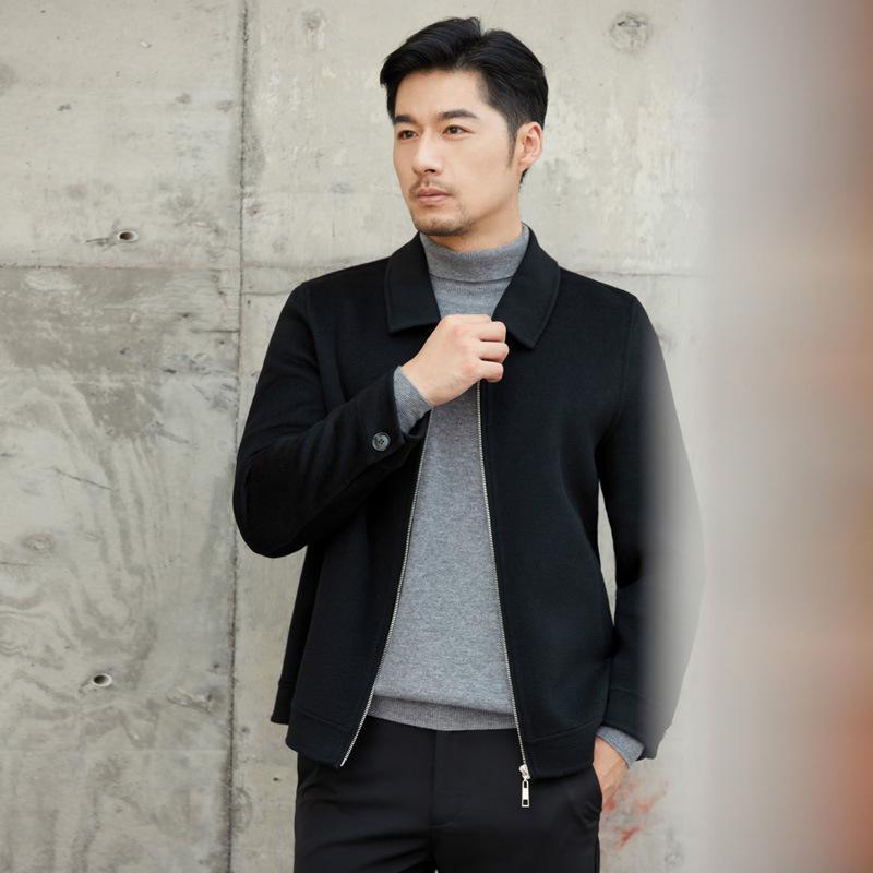 Men's Double-Sided Cashmere Tweed Coat: 100% Wool, Short Lapel, Autumn/Winter Business Jacket