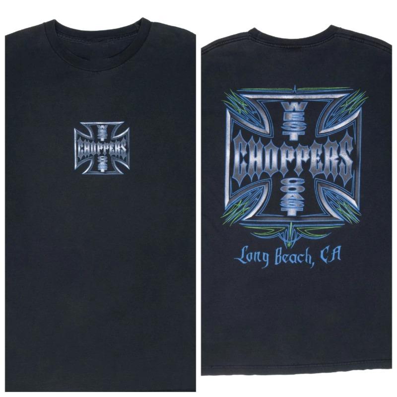 Summer New West Coast Choppers American High Street Print Short Sleeve Mens and Womens Loose Vatage Style Old Unseix TShirt