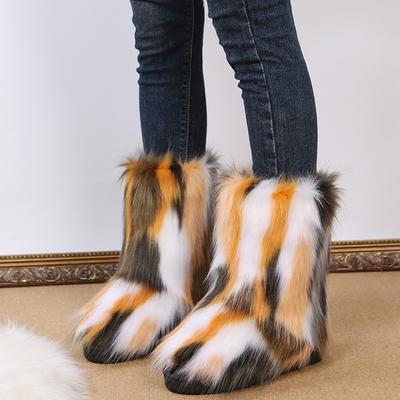 Fashion Women's Winter Fashionable Colored Plush Snow Boots Fox Fur Long Hair Warm Comfortable Cotton Flat Anti Slip Shoes