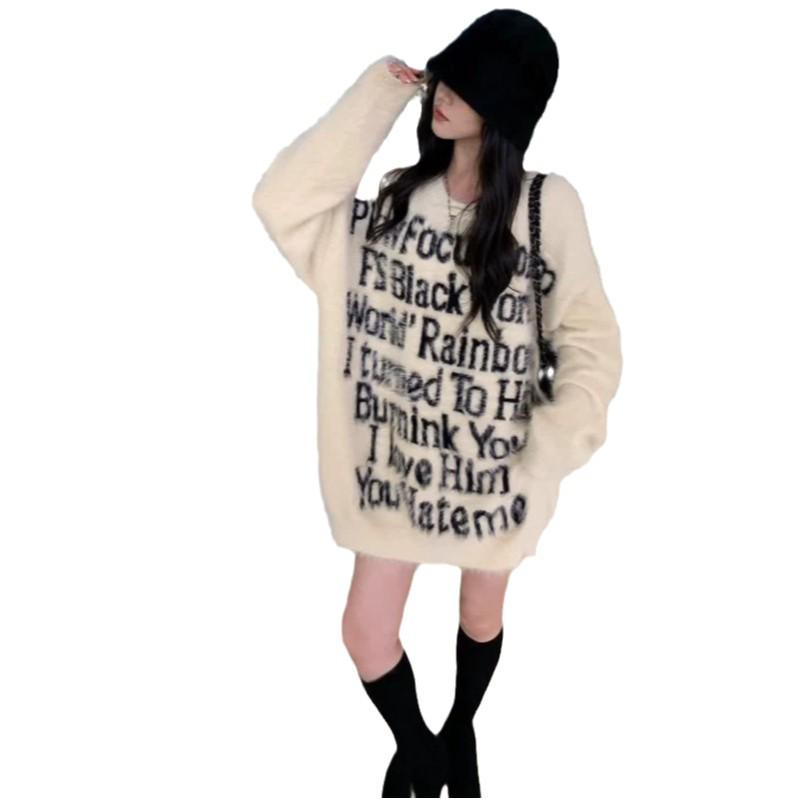 Tide American Mink Sweater: Women's Loose Autumn/Winter Knitted Pullover