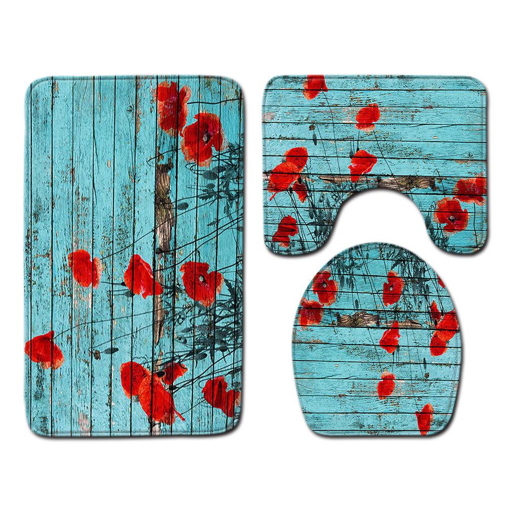 

Striped Checkered Toilet Three-Piece Floor Mat Bathroom Three-Piece Carpet Doormat 45cmx75cm