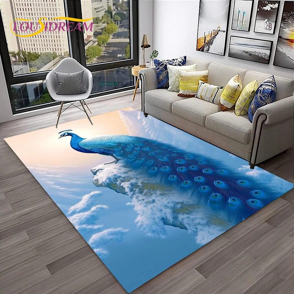 Dream Exquisite Peacock Bird Animal Koberec pro domácí obývací pokoj Ložnice Pohovka Rohožka Dekor, Koberec pro děti Neklouzavá podložka
