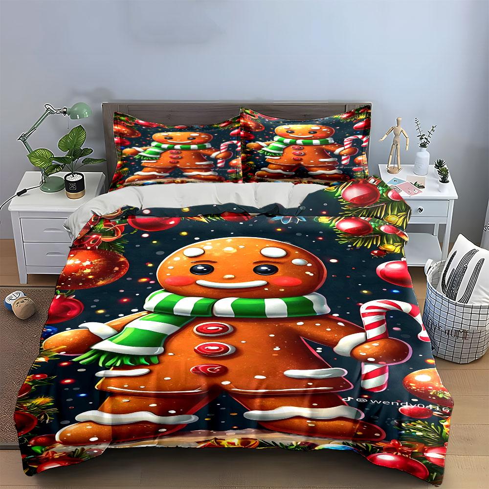 Gingerbread Man Christmas Decor Bedding Duvet Cover Set Duvet Cover Pillowcases (1*Duvet Cover 2*Pillowcases, without duvet insert)
