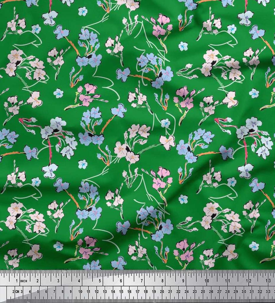 Soimoi Japan Crepe Satin Fabric Artistic Floral Print Fabric by metre 42 Inch