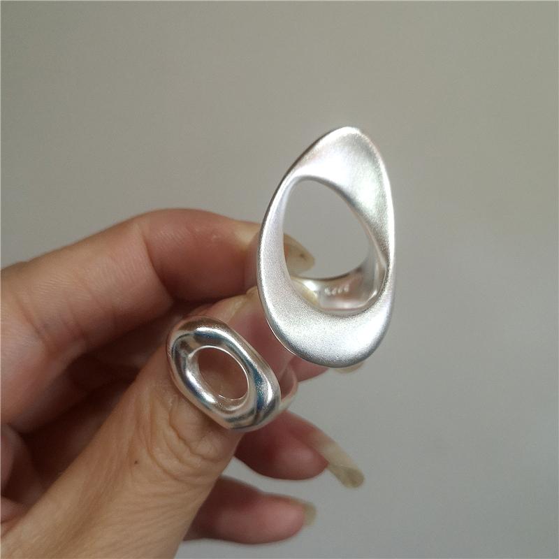 Korean Fashion Hollow Irregular Geometric Silver Color Open Rings For Women Girl Simple Party Aesthetic Jewelry Accessories Gift