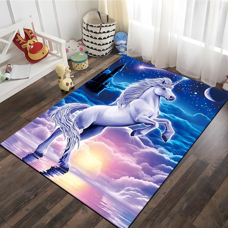 3D Cartoon Pattern Unicorn Rug Large Game Carpet Area for Living Room Kid Bedroom Sofa Kitchen Decorate Child Non-slip Floor Mat