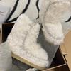 [Sheepskin and fur integrated white thick-soled snow boots for women's winter velvet thermal cotton wool shoes are versatile