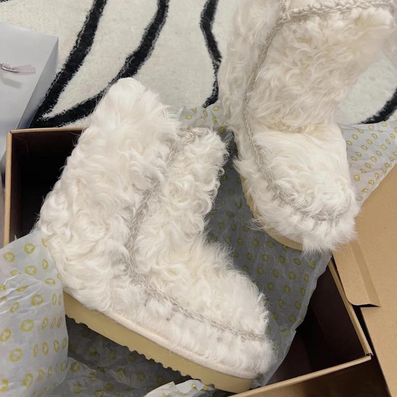 [Sheepskin and fur integrated white thick-soled snow boots for women's winter velvet thermal cotton wool shoes are versatile