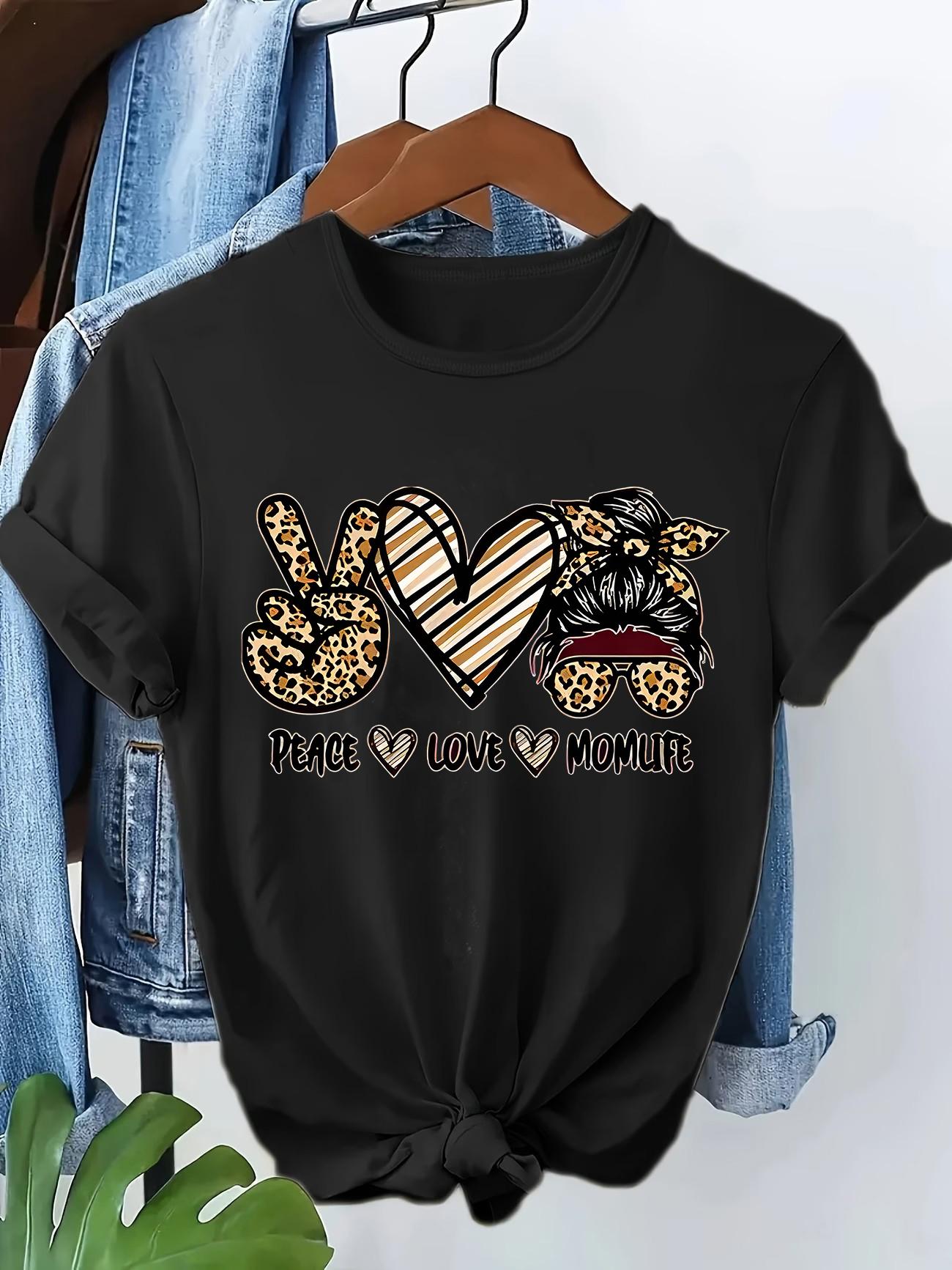 

Peace Love Momlife Leopard Print 90s Casual Y2k Fashion Tshirt Print Short Sleeve T Shirt Top Tee Summer Ladies Girls Shirt S
