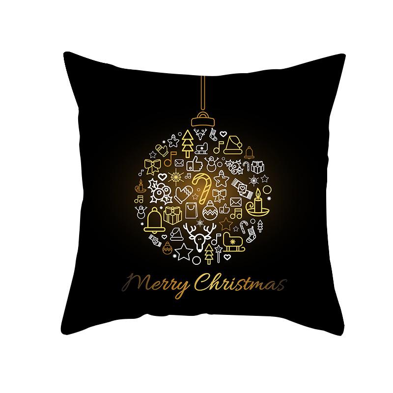 New Black Hot Stamping Christmas Pillow Cover Golden Elk Christmas Tree Sofa Cushion Cover Home