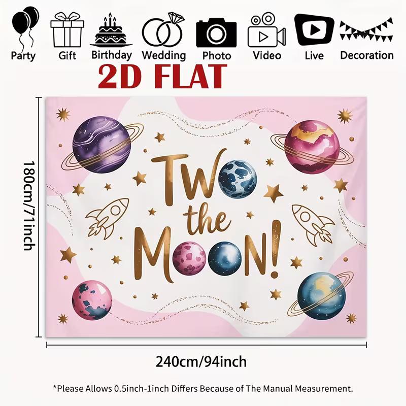 2D Outer Space  Two the Moon  Backdrop, Cute Rocket  Star Background Cloth for Space Themed Baby Shower 47.2x31.5inch/120*80cm