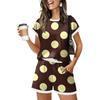 Women Casual Two Piece Set Short Sleeve Top and Shorts Lounge Wear with Pockets Lightweight Soft Fabric Relaxed Fit