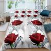 Valentine's Day Gift Romantic Retro Red Rose 3d Printed Quilt Cover Bedding Set Quilt Cover Pillowcase Three-Piece Set