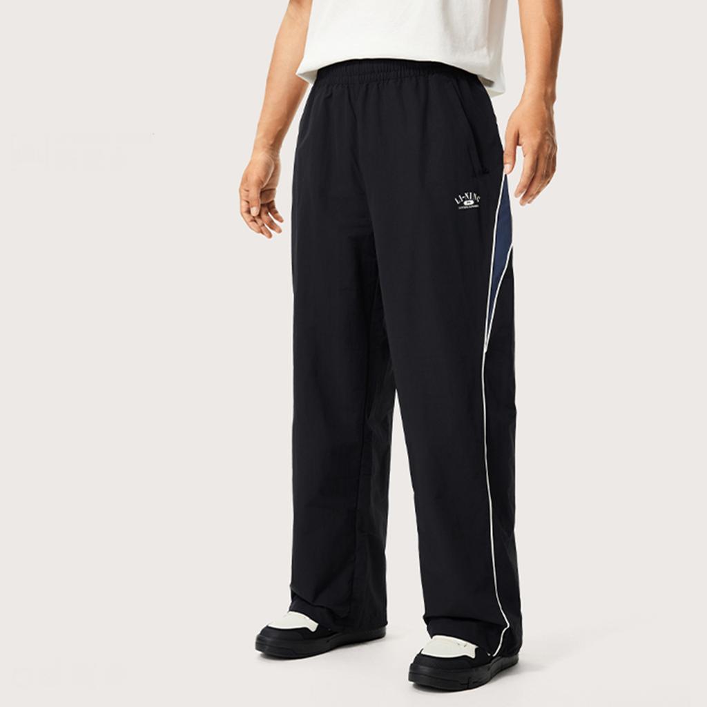 Li Ning Sports Lifestyle Series American Vintage Casual Loose Straight Leg Mid Rise Knit Joggers Men Joggers Black Deep-Navy AYKU747-1