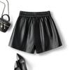 Damen High-Waist Kunstleder Wide-Leg Shorts