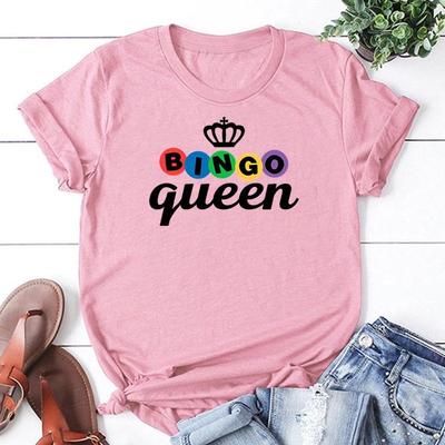 Nuove T-shirt con Stampa Bingo Queen Donna Uomo Casual Girocollo Maglietta Top Estiva Fresca Larga Manica Corta