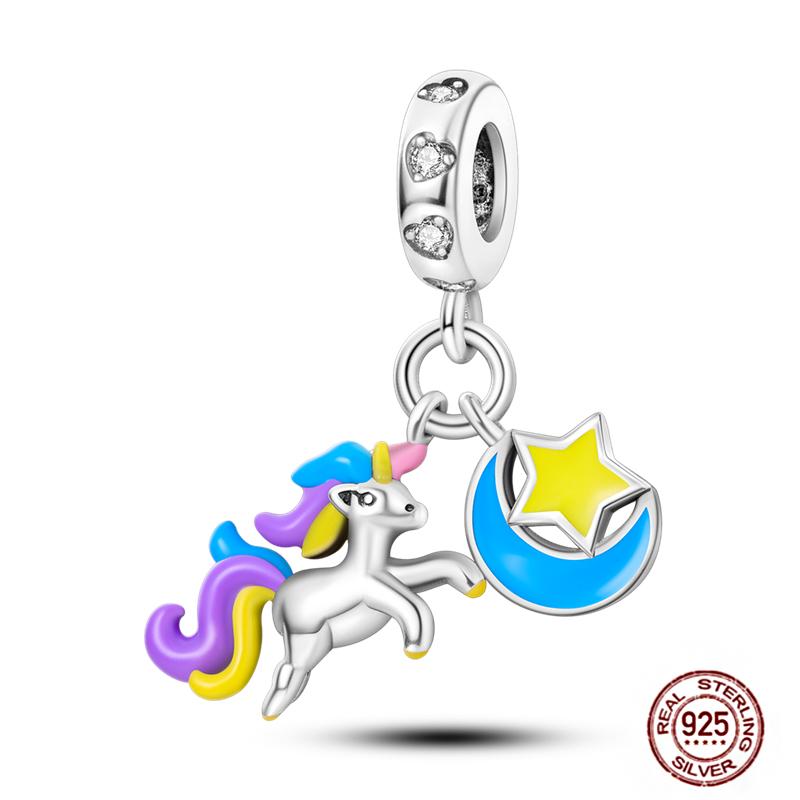 Round Clip Charms Plata Shining Moon Star Char Copper Spacer Clasp Fit Original Bracelet Glow Safety Chain Beads Diy Jewelry