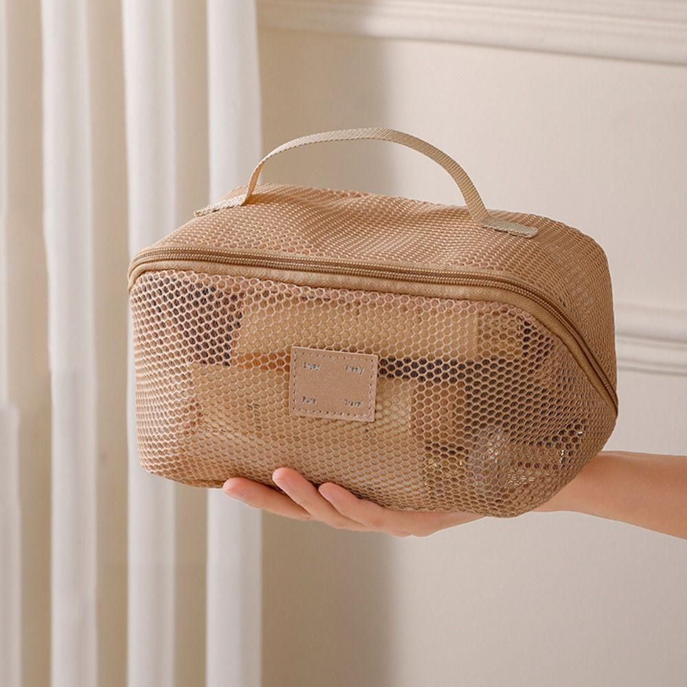 Solid Color Mesh Cosmetic Bag Zipper Toiletry Storage Bag Portable Makeup Pouch  Women/Girls