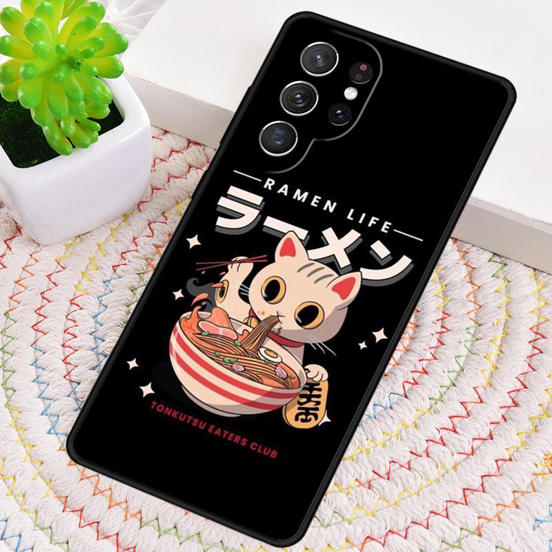 Ramen Katze Japanische Kunst TPU Handyhülle Für Samsung Galaxy note 10 pro S26 S25 S24 S23 S22 Ultra Plus S21 FE S20 Stoßfeste Hülle