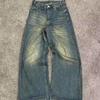Men's Denim Pants Old Blue Washed Male Jeans Straight Casual Menwear Loose Wide Leg Trousers New Fashion