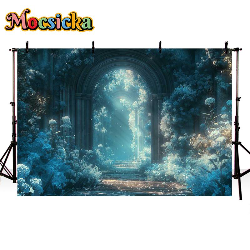 Mocsicka Photography Background Dreamy Misty Arch Castle Floral Decor Wedding Maternity Adult Art Portrait Backdrop Photo Studio