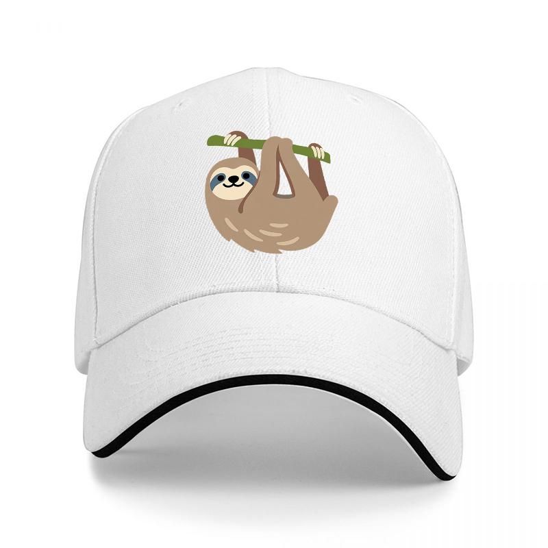 Sloth Hanging On Branch Baseball Cap Black With White Trim Cute Animal Design Unisex Adjustable Hat For Unisex And Women