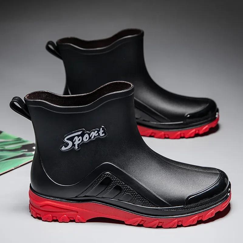 Men's Fashionable Anti Slip Midsole Rain Boots, Outdoor Waterproof and Wear-resistant Thick Soled Work Rain Boots, Fishing Shoes