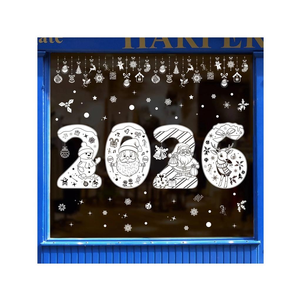 Deer Christmas 2026 Snowman Pvc Window Decals Holiday Home Decor Set Stickers