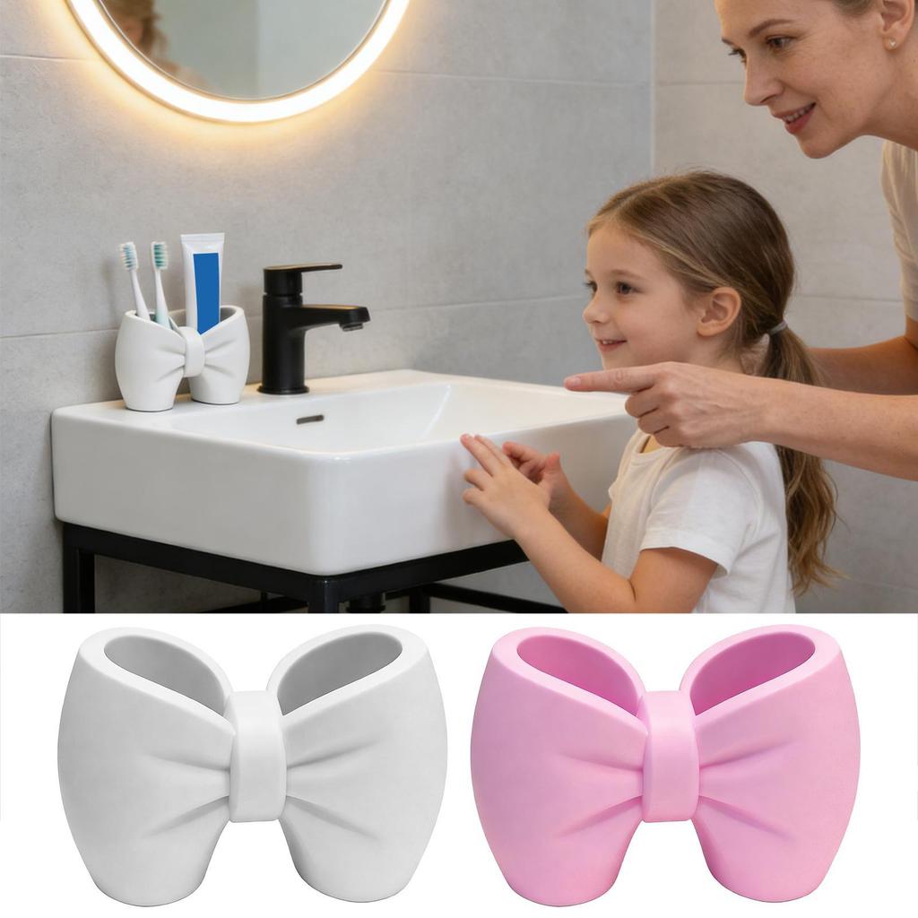 Bow Shape Toothbrush Holder Cute Makeup Brushes Holder Shaver Organizer Rack 3D Printing Double-basin Toothbrush Toothpaste Rack