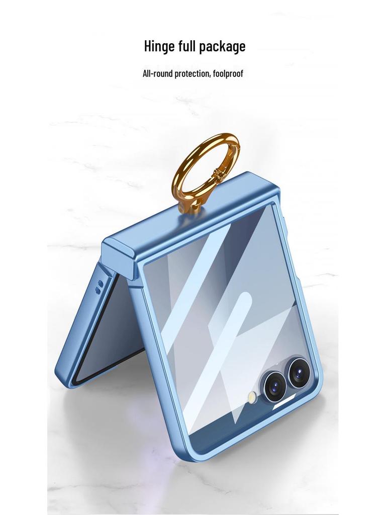 Samsung Z Flip7 Full-Cover Solid Color Case with Hinge Protection and Built-In Ring Stand