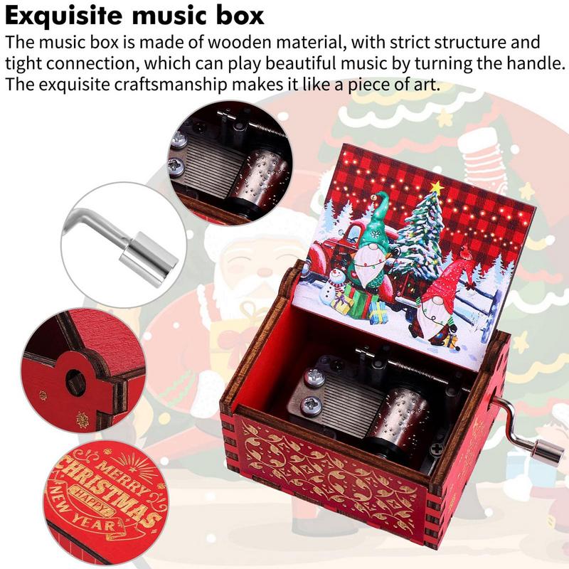 Christmas Theme Music Box Vintage Wooden Hand-cranked Music Toy Holiday Gift For Homes Dorms Living Rooms Bedrooms Decorations