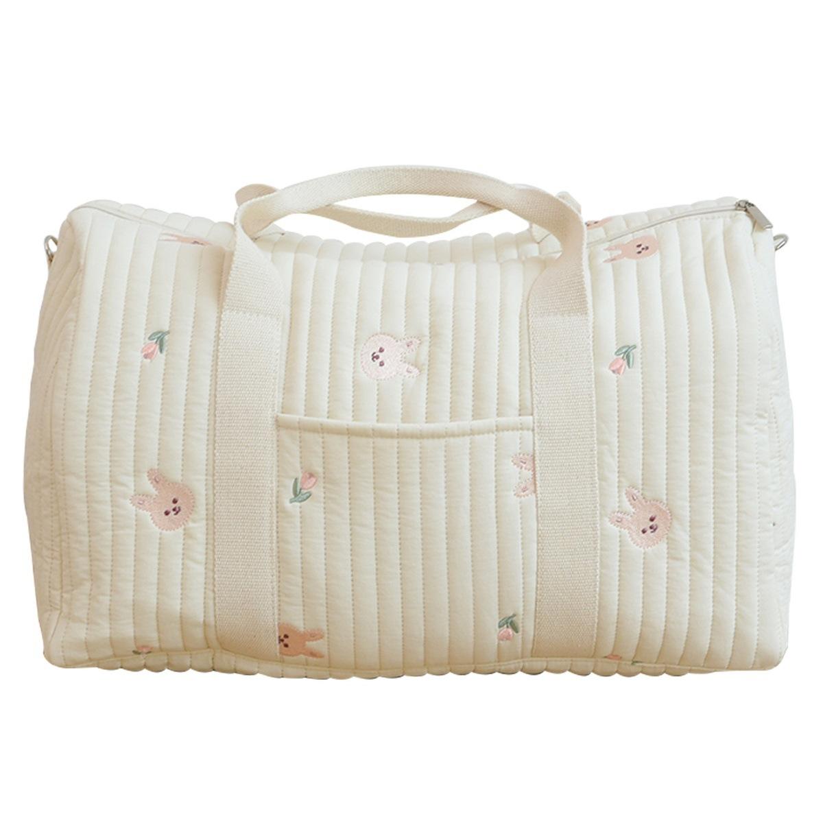 Embroidered Rabbit Maternity Bag, Large Capacity Quilted Travel Handbag, Mommy Bag, Large Capacity Quilted Lightweight Portable