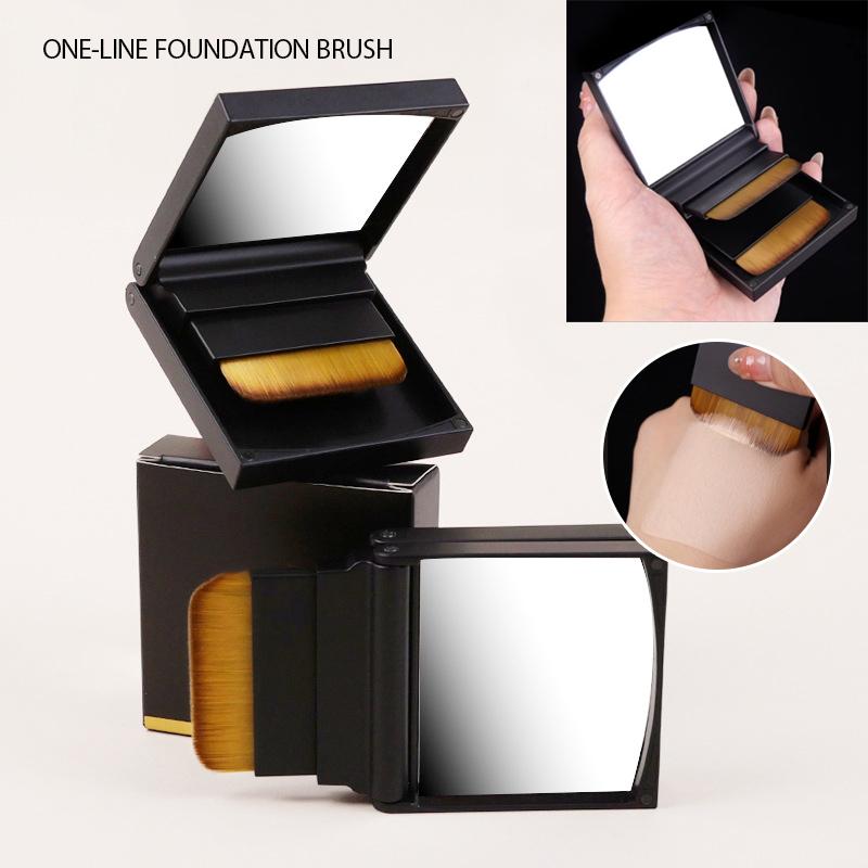 Ultra-Thin Compact Foundation Brush With Mirror Box 2Pcs Flat-Head Makeup Brush No Trace Professional Makeup Artist Beauty Tools