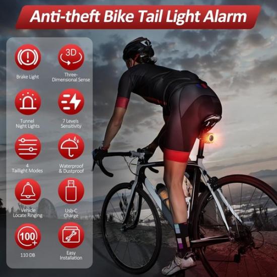 Smart Bike Tail Light Alarm Bike Brake Light Auto ON/Off Anti Theft Bike Alarm
