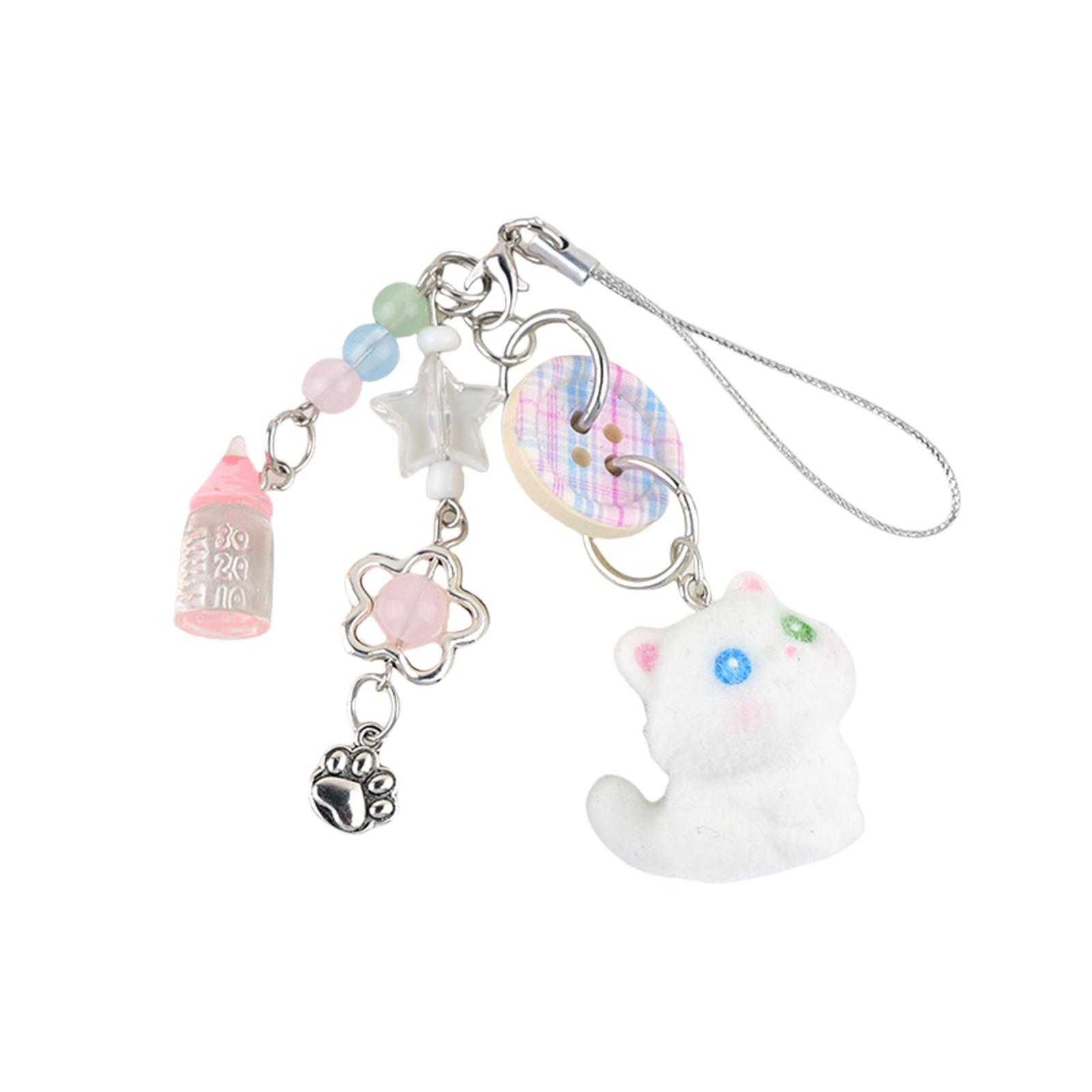 

Cute Cat Keychain Lanyard Stylish Plaid Button Phone Pendant Cat Phone Chain Perfect for Everyday Style Enhancement 2