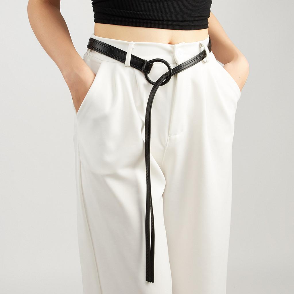 Solid Fashion Color Round Buckle Decoration Women Casual Belt For Daily Use