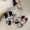 2025 South Korea's Popular Jelly Shoes Hollow Crystal Single Shoes Square Head Niche Transparent and Comfortable Flat-bottomed Fairy Hole Shoes