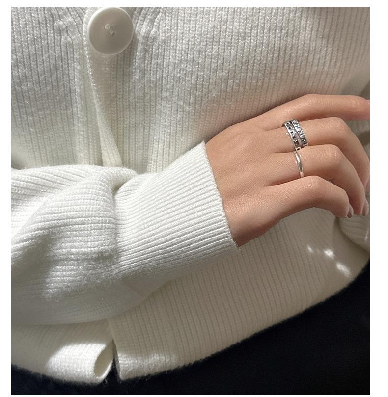 Korean Roman Numeral S925 Sterling Silver Square Ring, Minimalist INS Style